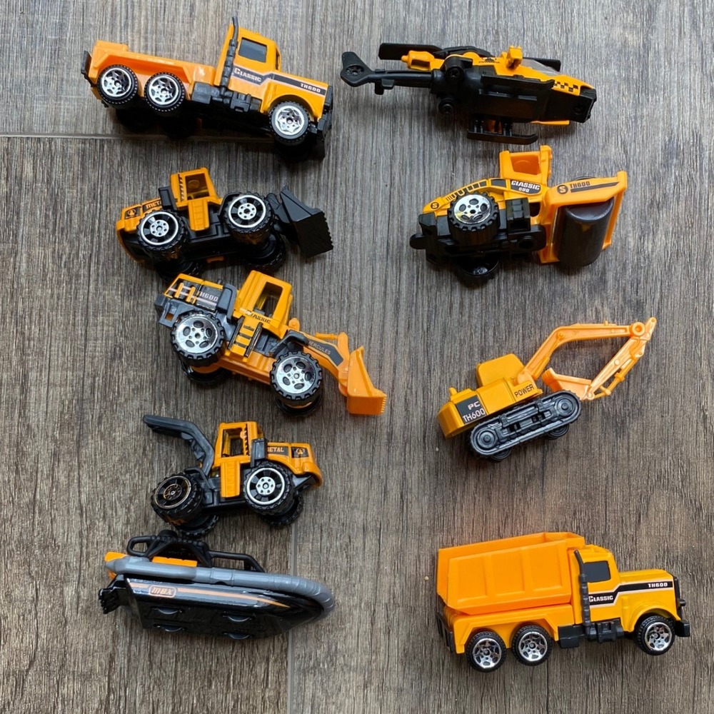 9pc Mini Construction Vehicle Toy Set Excavator Dump Truck Helicopter Yellow